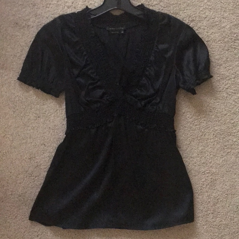BCBG MAXAZRIA Black Silk V-neck Blouse